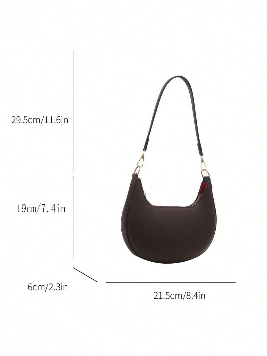 Women's Crescent Shoulder Bag, Faux Leather Half Moon Purse with Gold Hardware