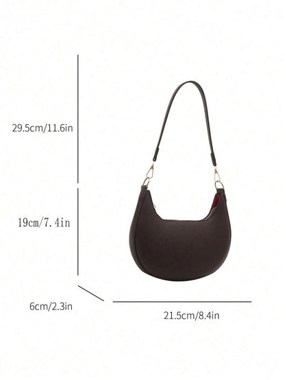 Women's Crescent Shoulder Bag, Faux Leather Half Moon Purse with Gold Hardware