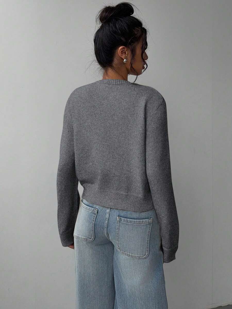 Elowen Round Neck Cropped Cardigan - Brown