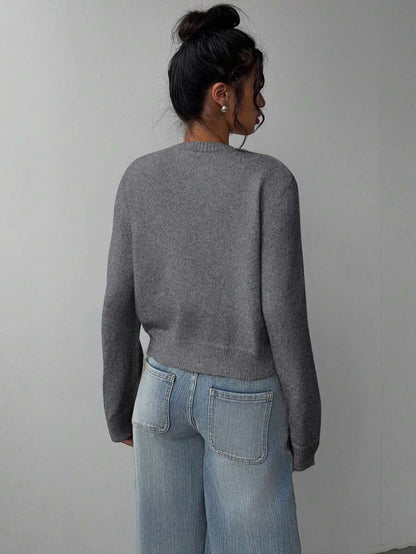 Elowen Round Neck Cropped Cardigan - Brown