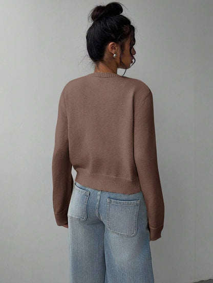 Elowen Round Neck Cropped Cardigan - Brown