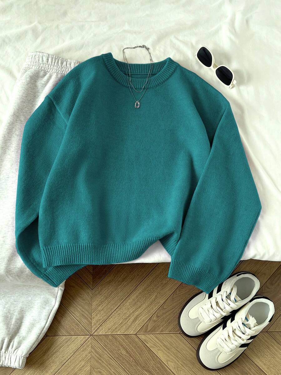 Women's Oversized Crew Neck Pullover Sweater, Relaxed Knit Sweater for Fall Winter - Apricot