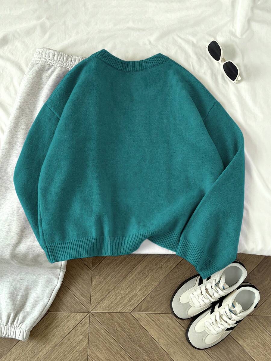 Women's Oversized Crew Neck Pullover Sweater, Relaxed Knit Sweater for Fall Winter - Camel