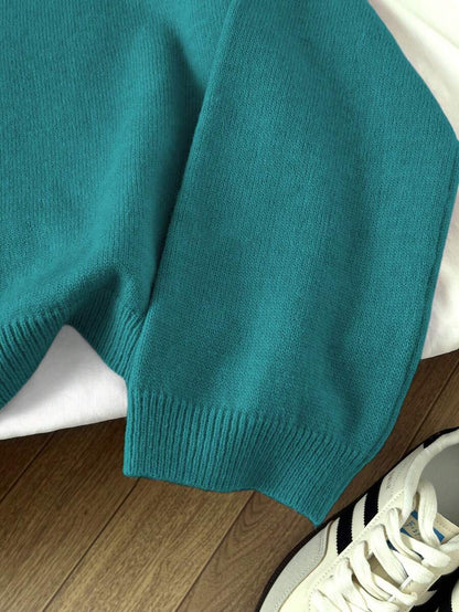 Women's Oversized Crew Neck Pullover Sweater, Relaxed Knit Sweater for Fall Winter - Dark Grey