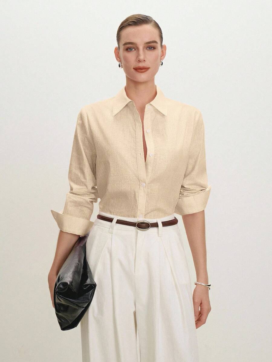 Arabella Classic Collared Button Down Long Sleeve Cotton Shirt Mensa