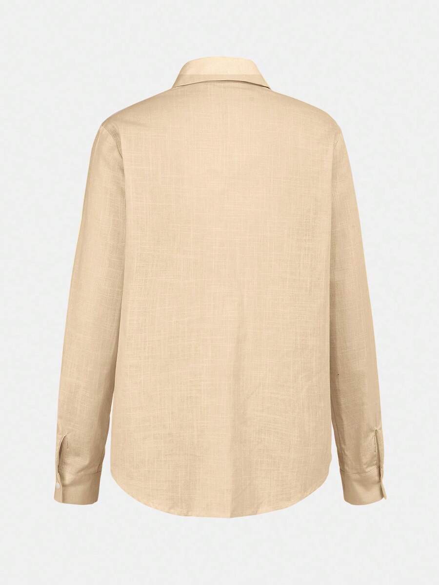 Arabella Classic Collared Button Down Long Sleeve Cotton Shirt - Khaki