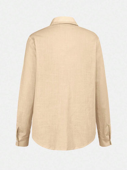 Arabella Classic Collared Button Down Long Sleeve Cotton Shirt - Khaki