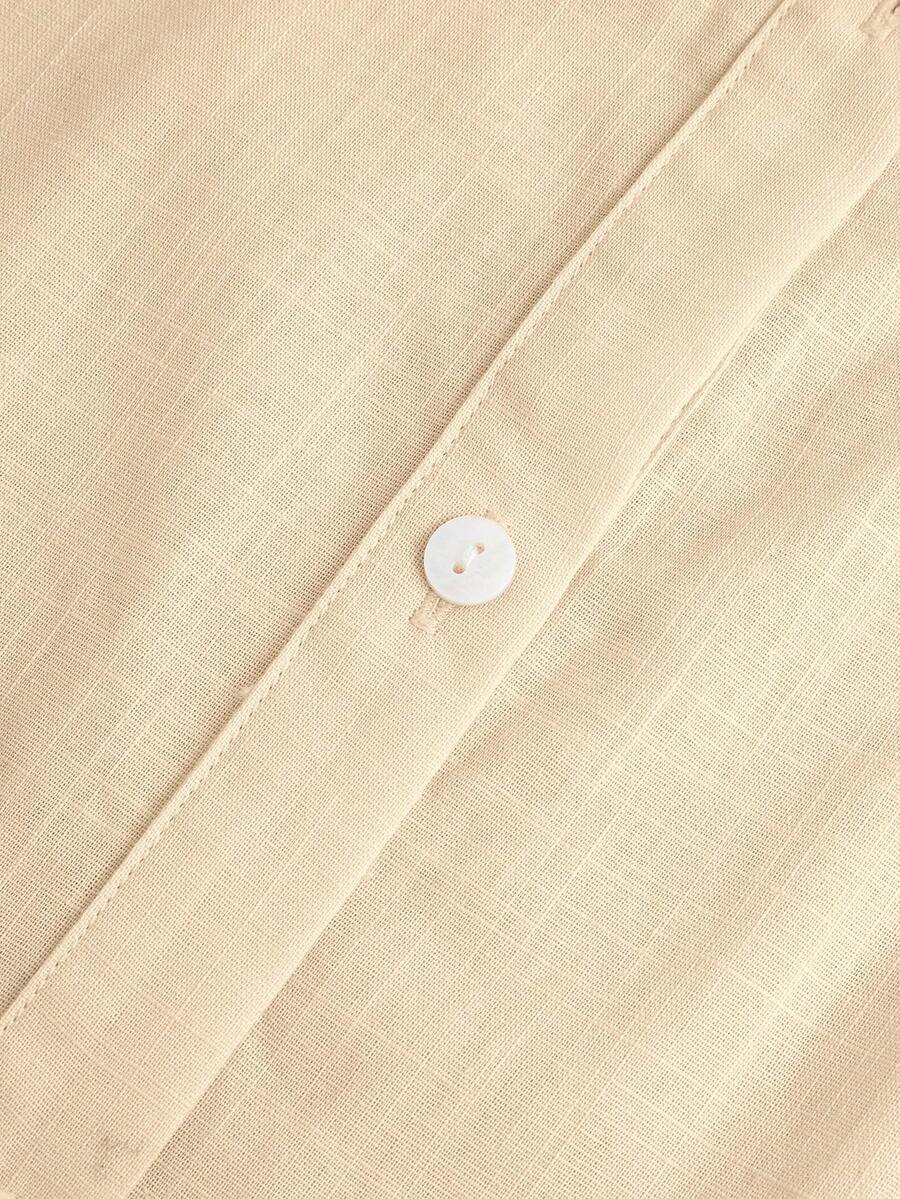 Arabella Classic Collared Button Down Long Sleeve Cotton Shirt - Khaki