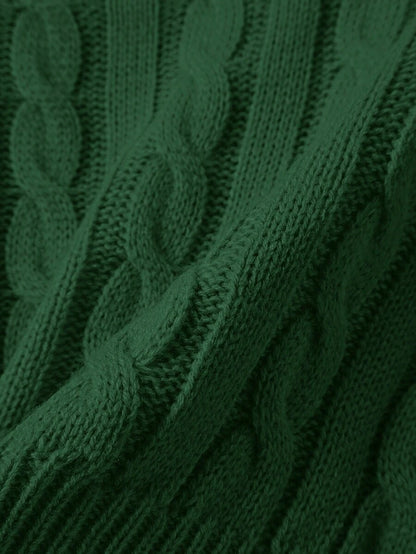 Oriana Cropped Cable Knit Sweater with Crew Neck - Forest Green