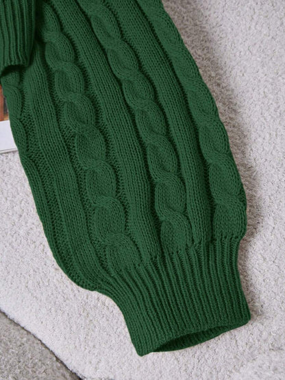 Oriana Cropped Cable Knit Sweater with Crew Neck - Forest Green