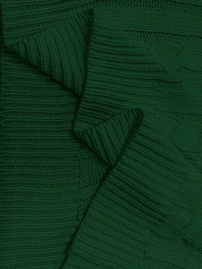 Oriana Cropped Cable Knit Sweater with Crew Neck - Forest Green