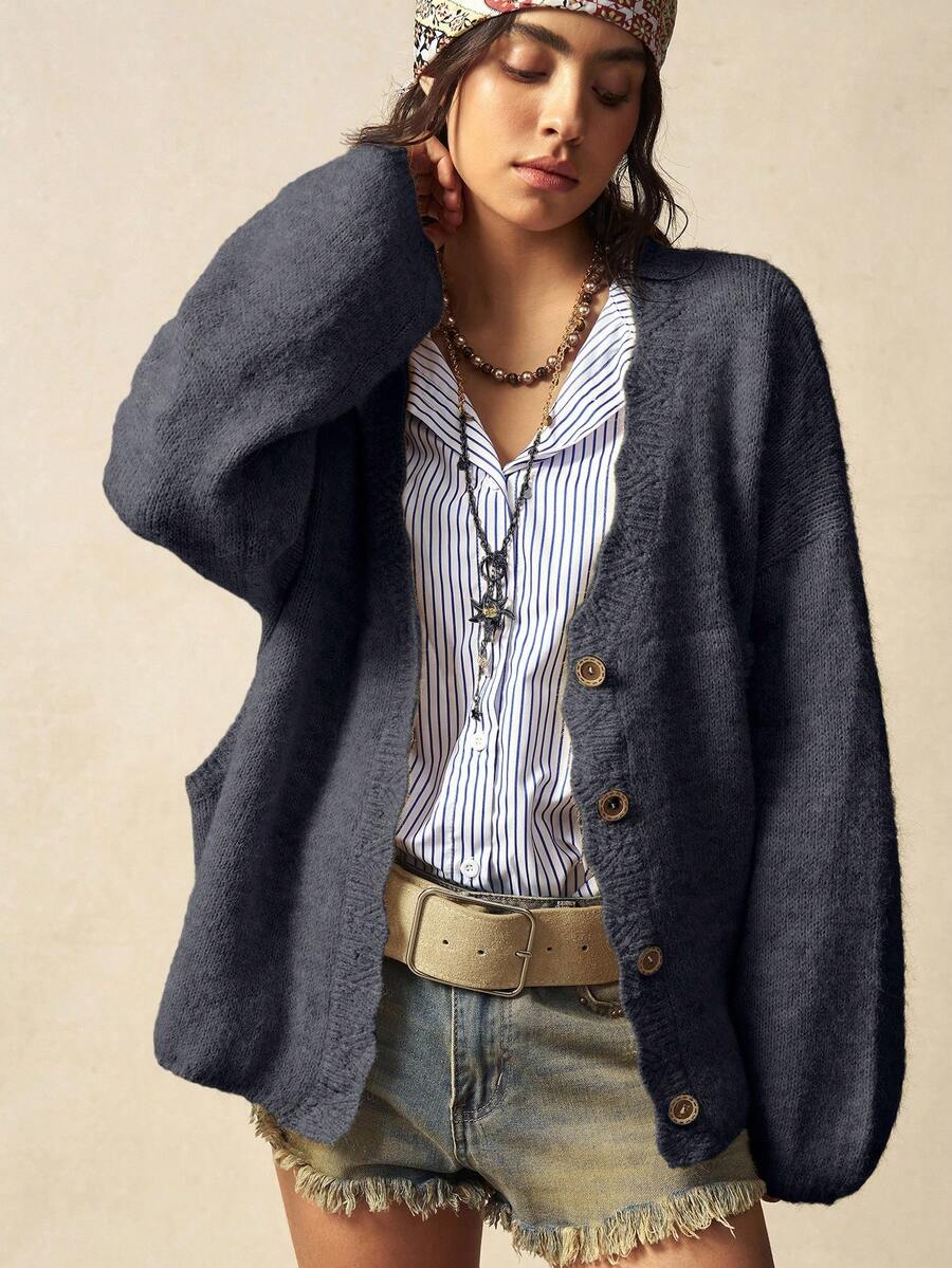 Megeve Oversized Fuzzy Knit Button Front Cardigan