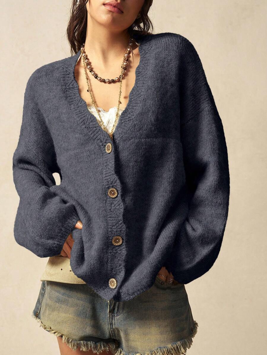 Megeve Oversized Fuzzy Knit Button Front Cardigan