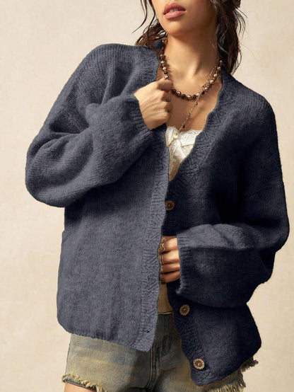 Megeve Oversized Fuzzy Knit Button Front Cardigan