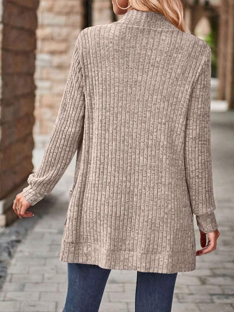 Rosamund Open Front Longline Knit Cardigan with Pockets - Khaki