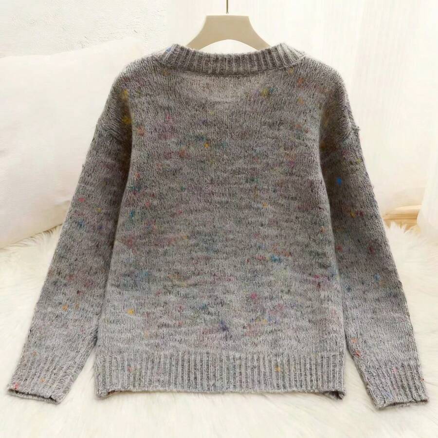 Kinsale Speckled Knit Crew Neck Button Front Cardigan