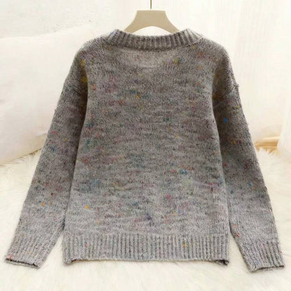 Kinsale Speckled Knit Crew Neck Button Front Cardigan