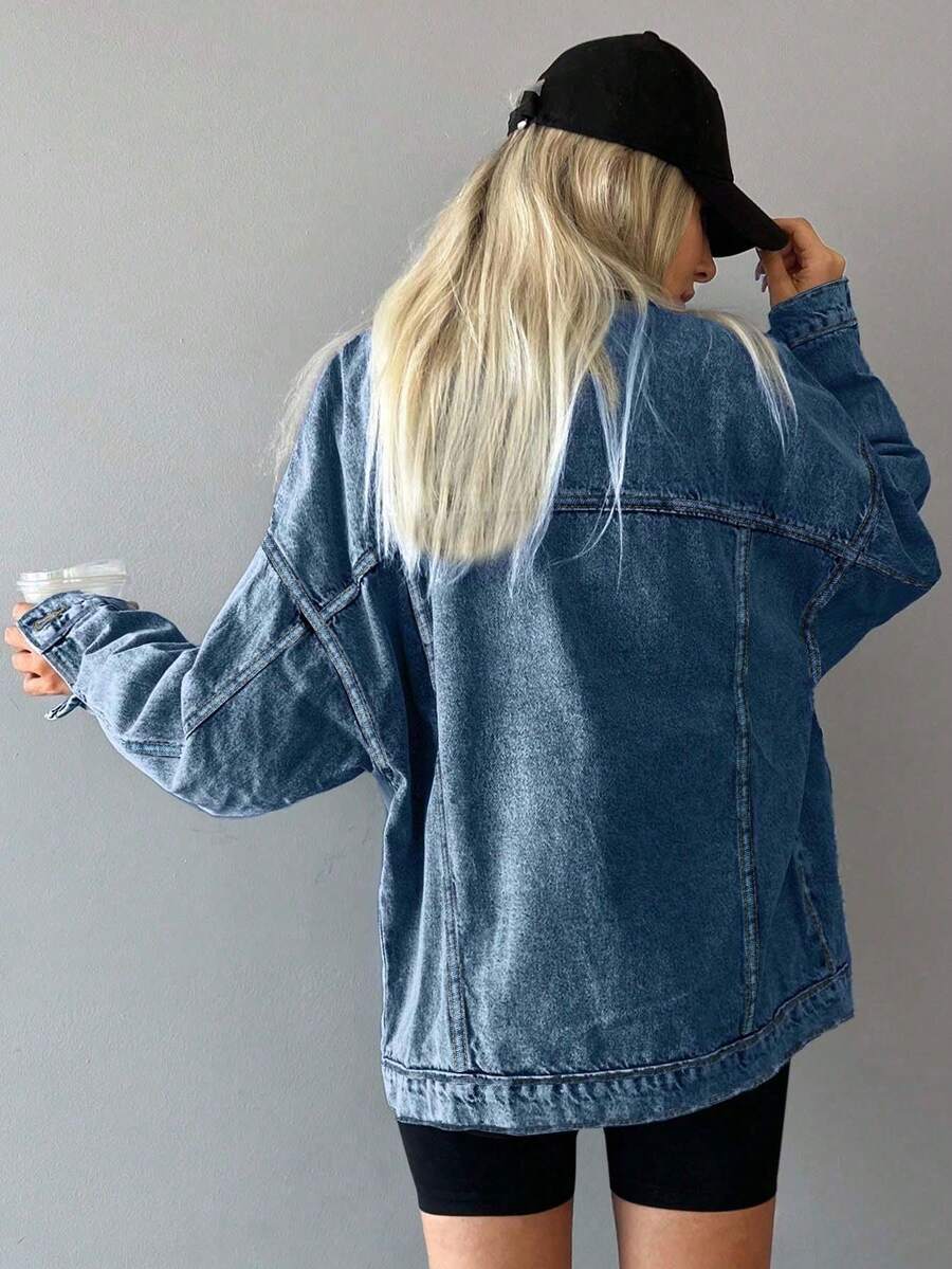 Jade Drop Shoulder Denim Jacket - Medium Wash