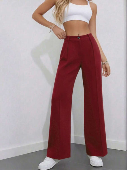 Simone High-Waist Pleated Wide-Leg Trousers with Pockets - Wine Red