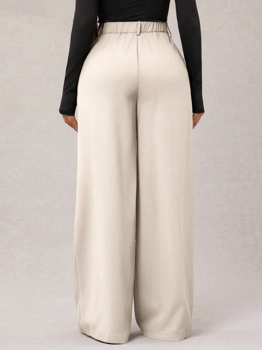 Theodora High Waist Pleated Oversized Wide Leg Suit Trousers - Cream