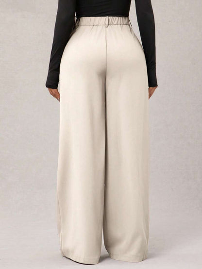 Theodora High Waist Pleated Oversized Wide Leg Suit Trousers - Cream