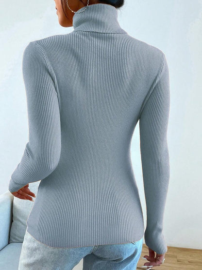 Nicolette Slim Fit Ribbed Knit Turtleneck Long Sleeve Sweater - Mustard Yellow