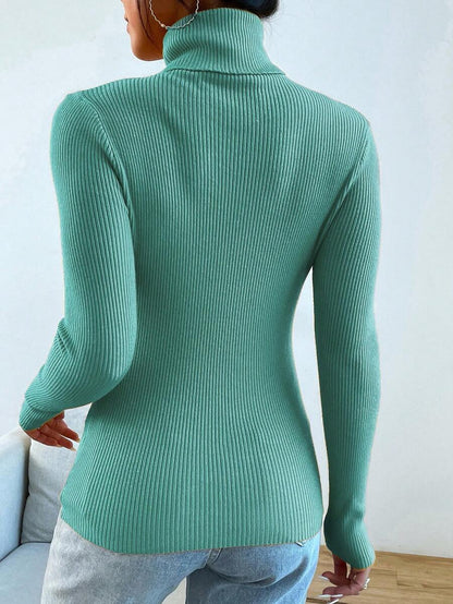 Nicolette Slim Fit Ribbed Knit Turtleneck Long Sleeve Sweater - Magic Mauve