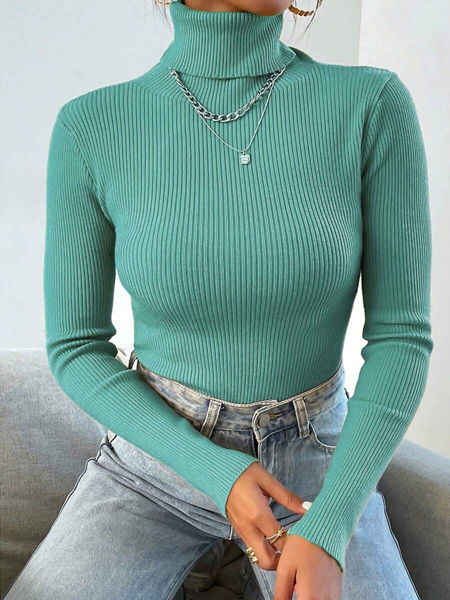 Nicolette Slim Fit Ribbed Knit Turtleneck Long Sleeve Sweater - Grey