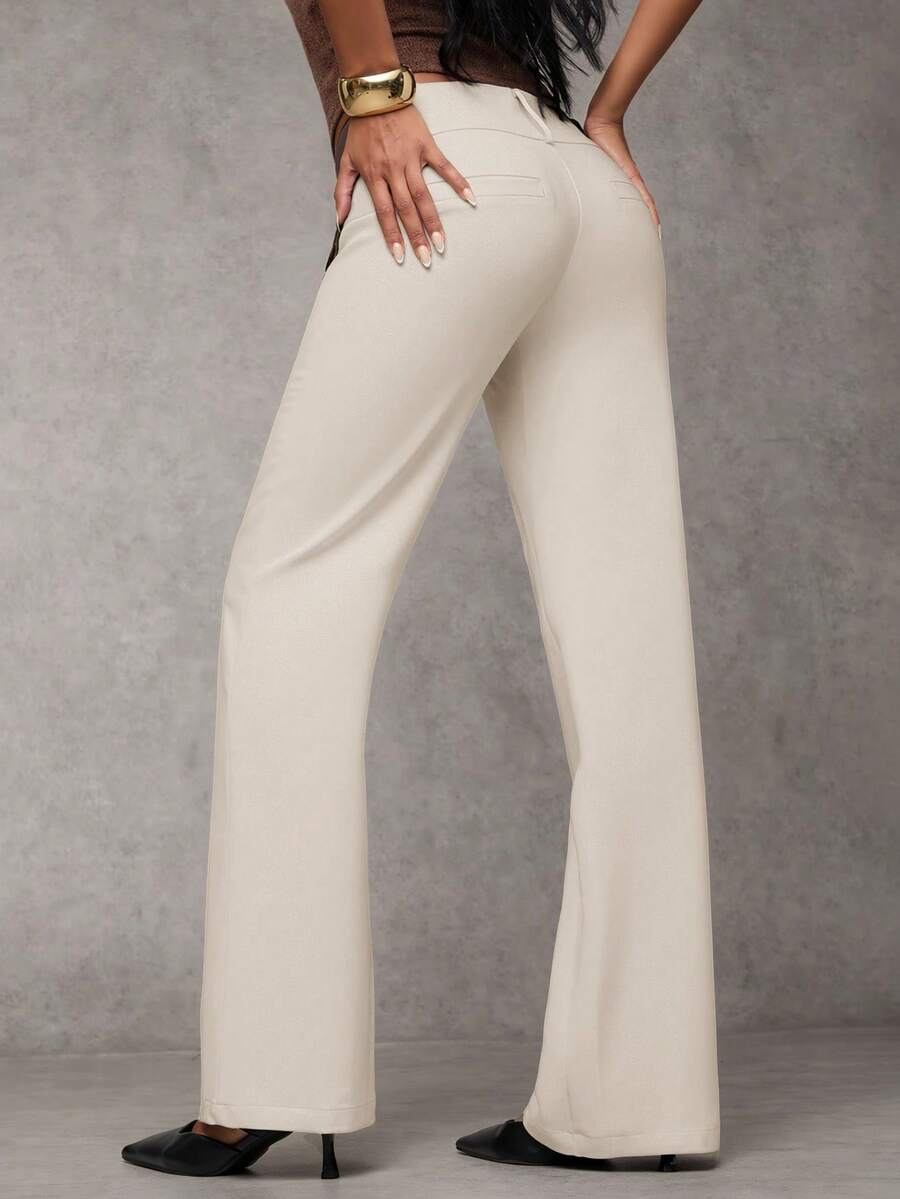 Antonia Low Rise Flare Leg Tailored Trousers with Pockets - Cream