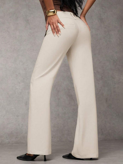 Antonia Low Rise Flare Leg Tailored Trousers with Pockets - Cream