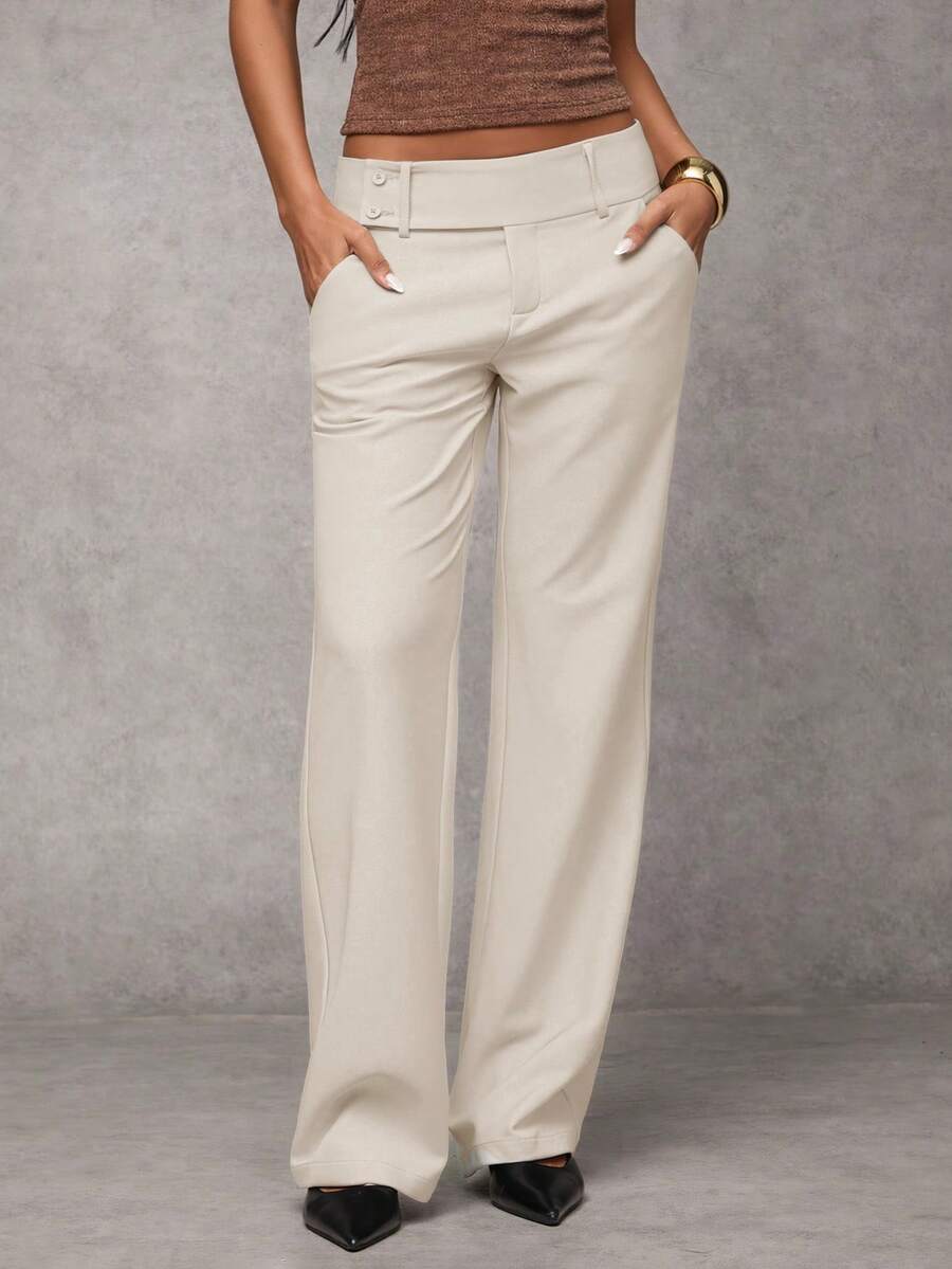 Antonia Low Rise Flare Leg Tailored Trousers with Pockets - Cream