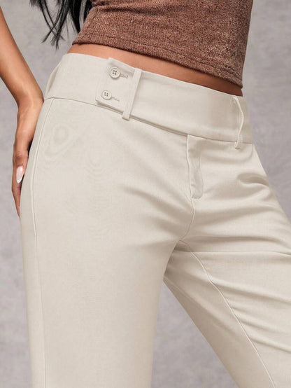 Antonia Low Rise Flare Leg Tailored Trousers with Pockets - Cream