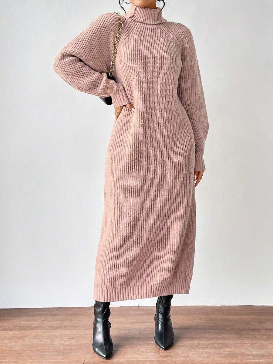 Anya High Neck Raglan Sleeve Sweater Dress - Red