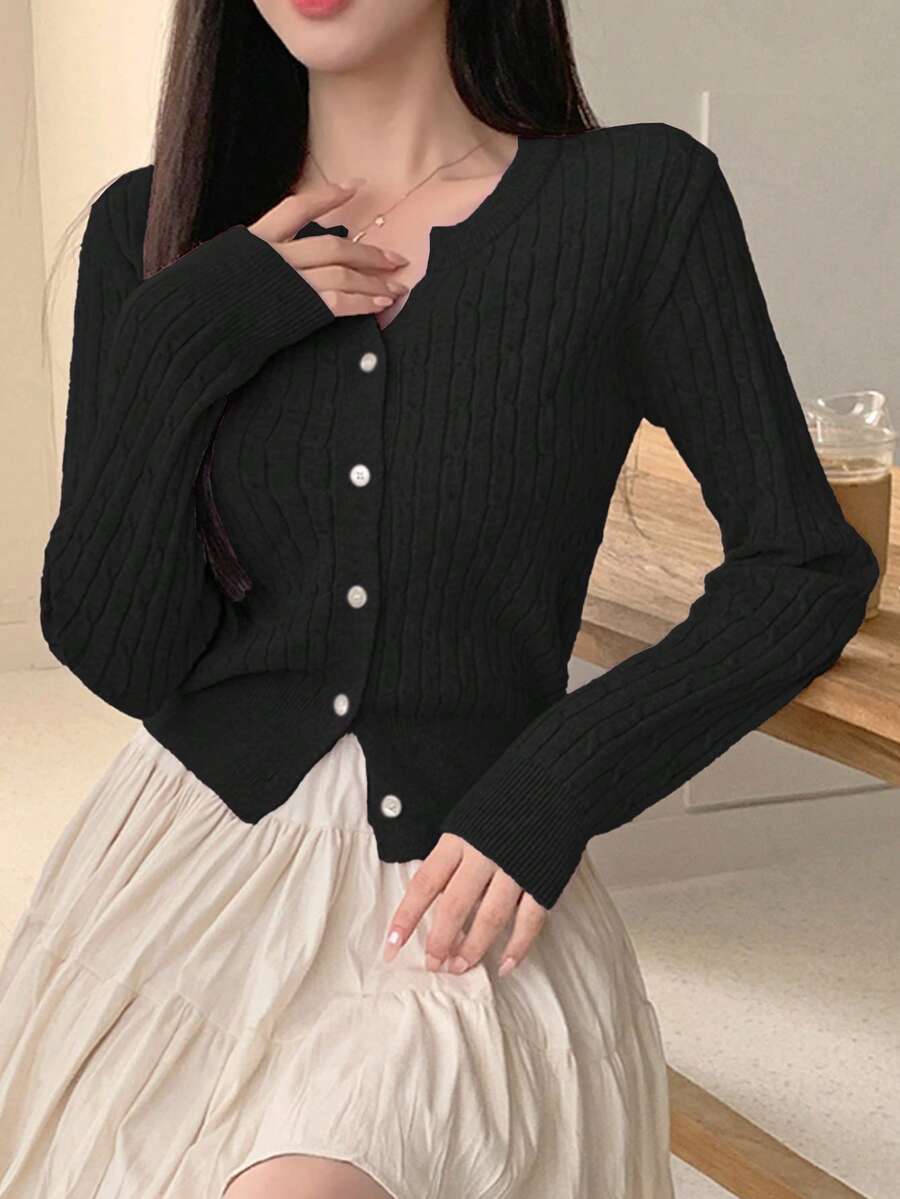 Women's Fitted V-Neck Button Front Cardigan, Twist Knit Sweater for Work and Fall - Green