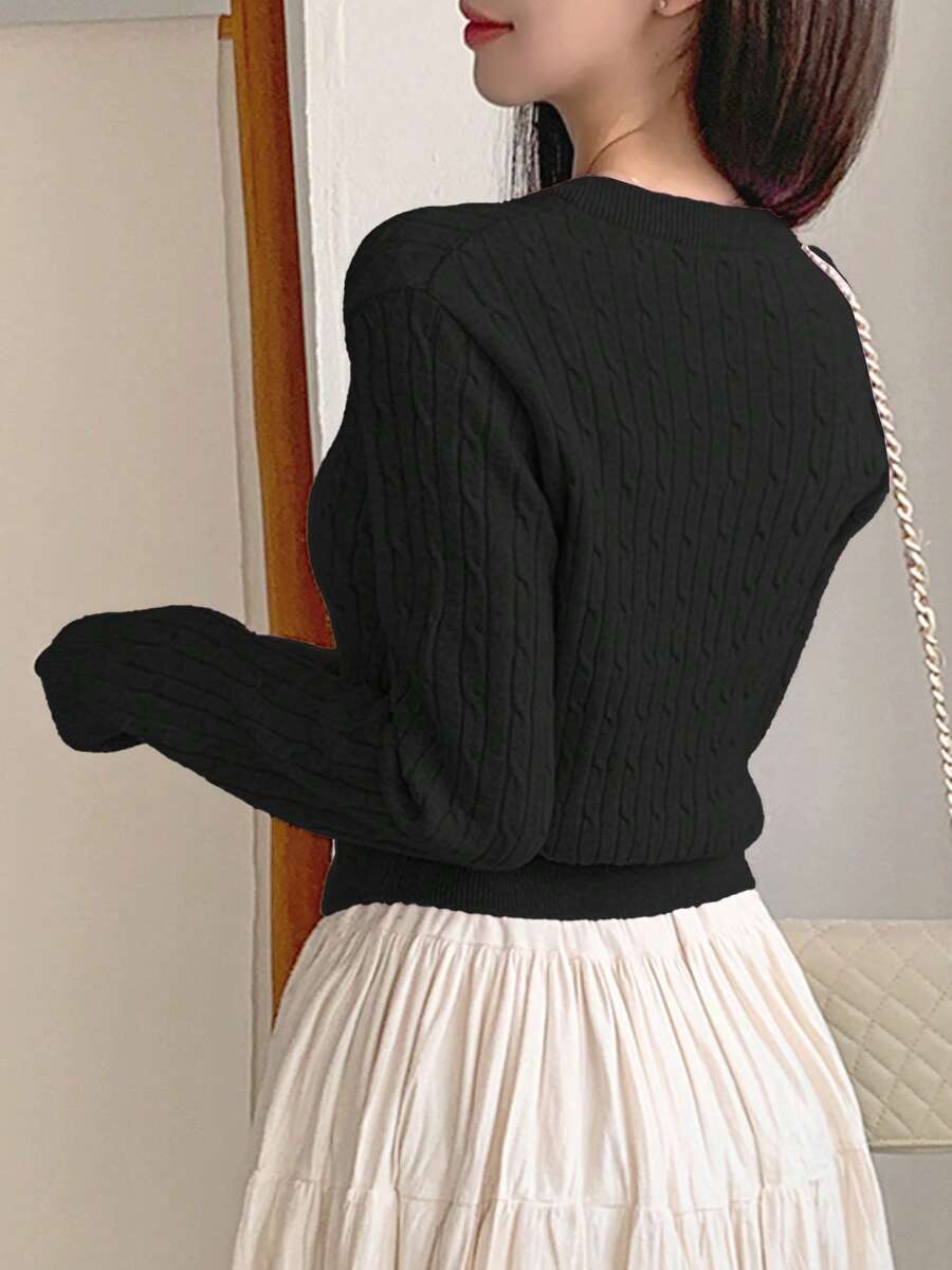 Women's Fitted V-Neck Button Front Cardigan, Twist Knit Sweater for Work and Fall - Grey