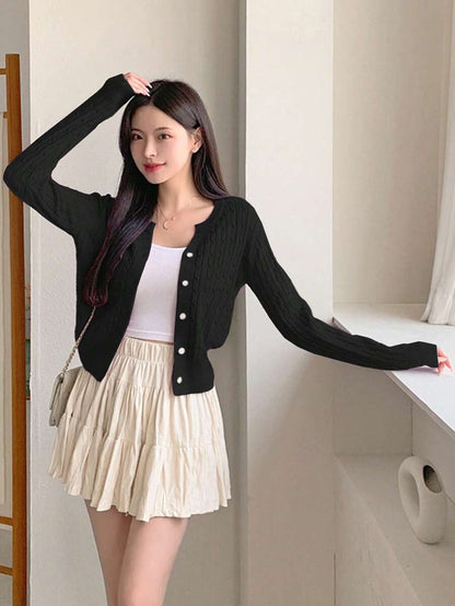 Women's Fitted V-Neck Button Front Cardigan, Twist Knit Sweater for Work and Fall - Purple