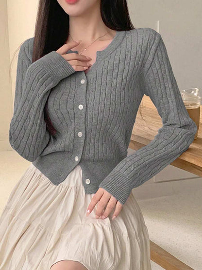 Women's Fitted V-Neck Button Front Cardigan, Twist Knit Sweater for Work and Fall - Blue