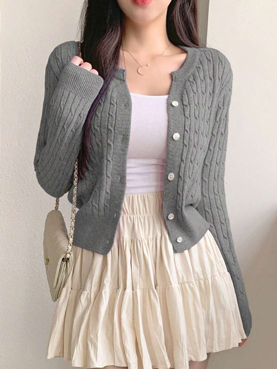 Women's Fitted V-Neck Button Front Cardigan, Twist Knit Sweater for Work and Fall - Green