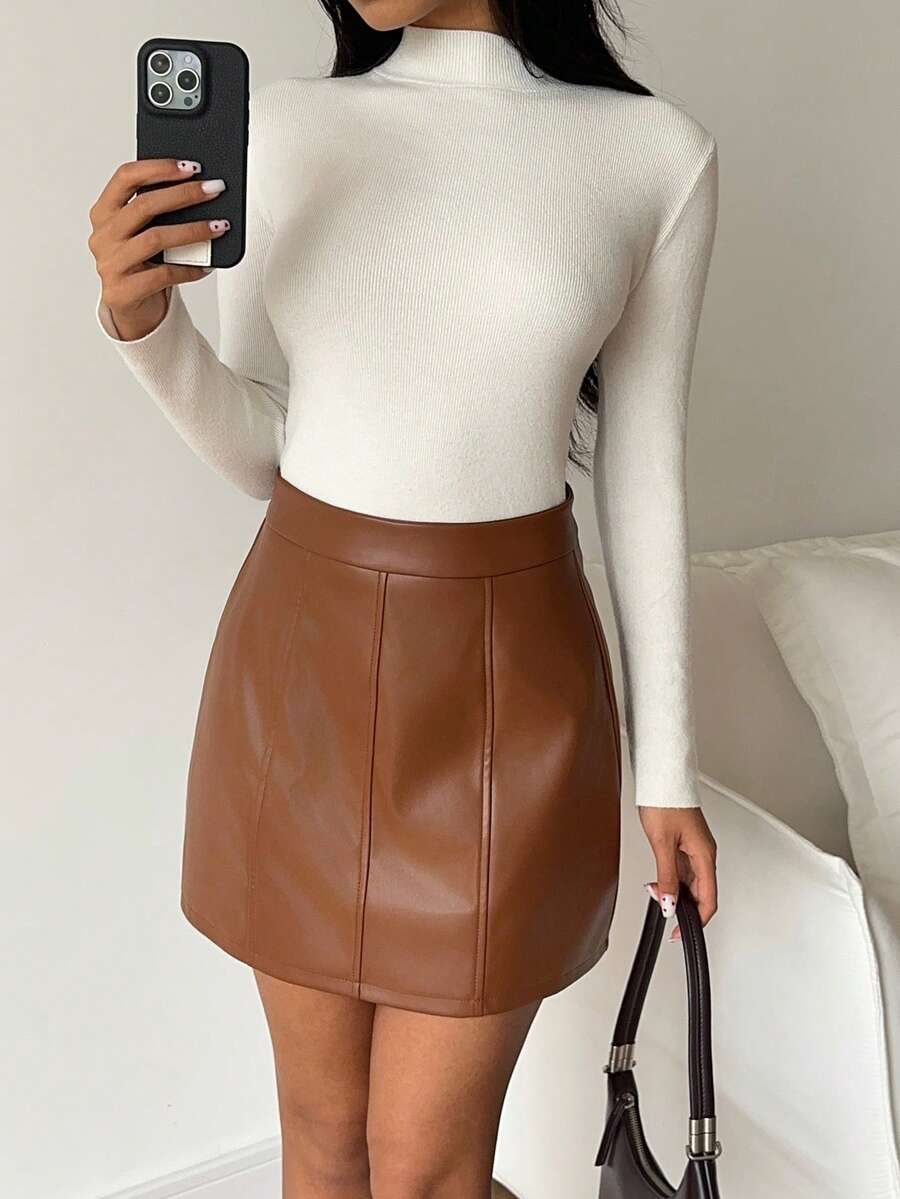 Ushuaia High Waist Faux Leather A Line Mini Skirt