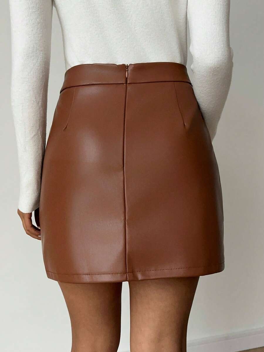 Ushuaia High Waist Faux Leather A Line Mini Skirt