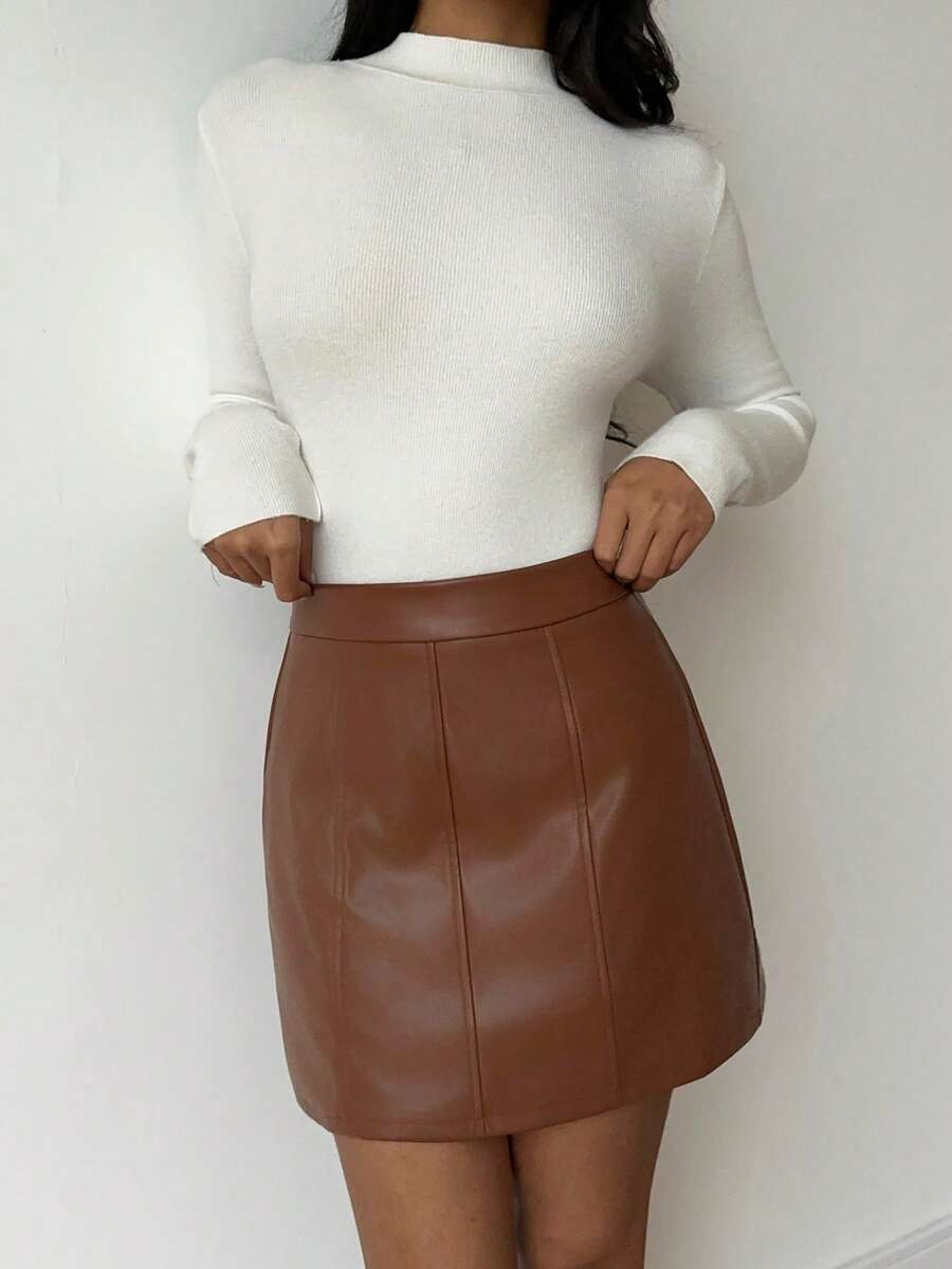 Ushuaia High Waist Faux Leather A Line Mini Skirt