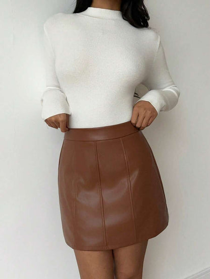 Ushuaia High Waist Faux Leather A Line Mini Skirt