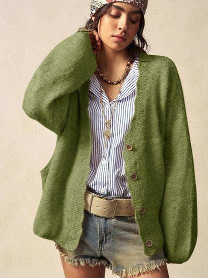 Megeve Oversized Fuzzy Knit Button Front Cardigan