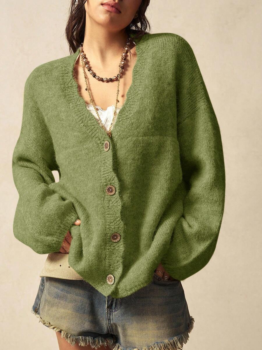 Megeve Oversized Fuzzy Knit Button Front Cardigan