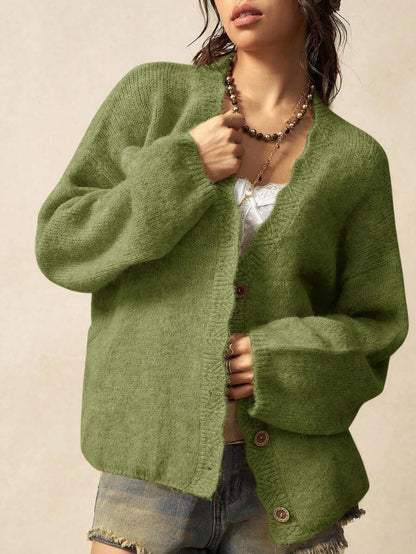 Megeve Oversized Fuzzy Knit Button Front Cardigan