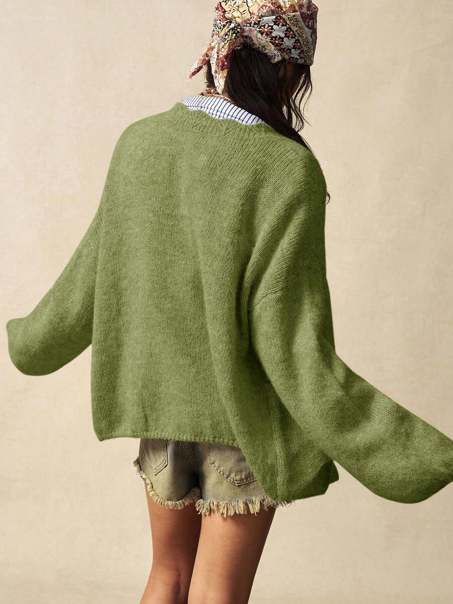 Megeve Oversized Fuzzy Knit Button Front Cardigan