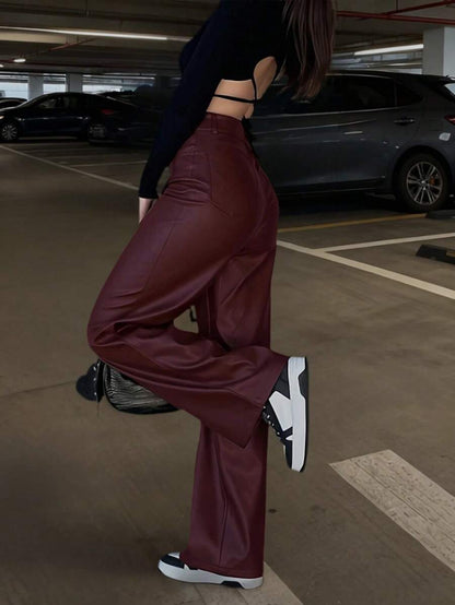 Durango High Waist Faux Leather Straight Leg Pants