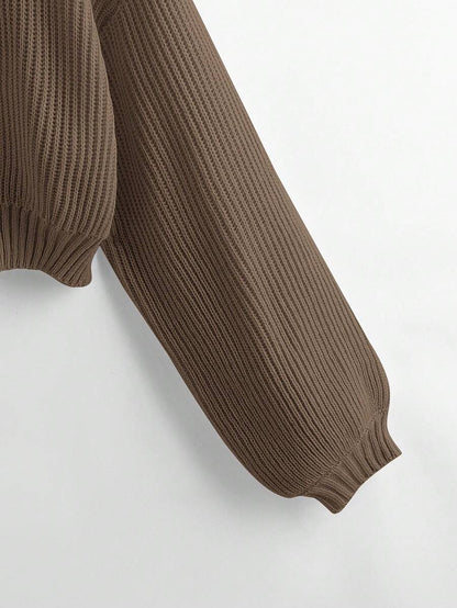 Louisa Ribbed Knit Cropped Turtleneck Pullover Sweater - Khaki