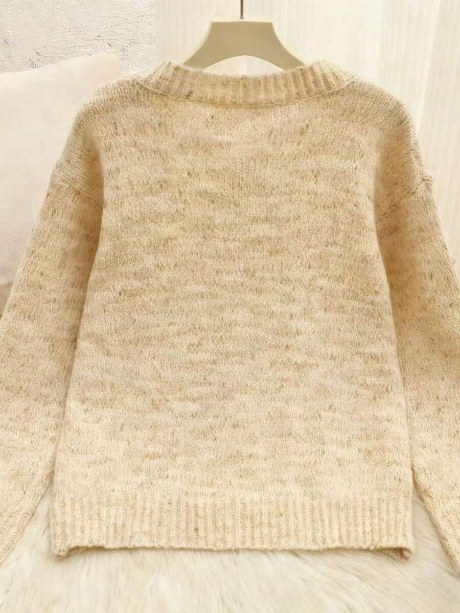 Kinsale Speckled Knit Crew Neck Button Front Cardigan