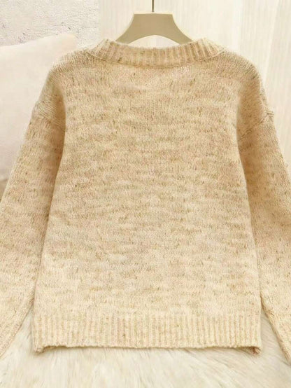 Kinsale Speckled Knit Crew Neck Button Front Cardigan